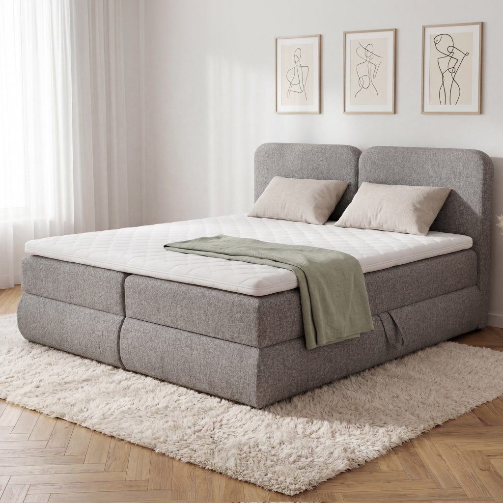 Sivohnedá čalúnená boxspring posteľ 180 × 200 cm s úložným priestorom